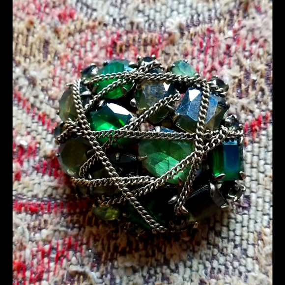 Green Rhinestone Brooch Pendant - Picture 3 of 12